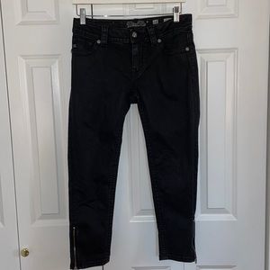 Miss Me Mid-Rise Crop Skinny black jeans. Size 28. Zippers at ankles. 23” inseam
